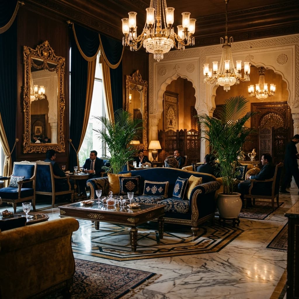 Private dining with golden chandeliers
